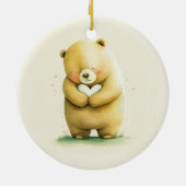Simple Cute Sad Beer die een hartkunstwerk vasthou Keramisch Ornament (Achterkant)