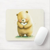 Simple Cute Sad Beer die een hartkunstwerk vasthou Muismat (Met muis)