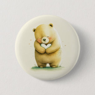 Simple Cute Sad Beer die een hartkunstwerk vasthou Ronde Button 5,7 Cm