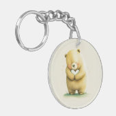 Simple Cute Sad Beer die een hartkunstwerk vasthou Sleutelhanger (Voorkant Links)