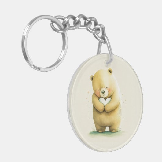 Simple Cute Sad Beer die een hartkunstwerk vasthou Sleutelhanger (Voorkant Links)