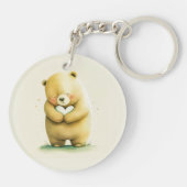 Simple Cute Sad Beer die een hartkunstwerk vasthou Sleutelhanger (Achterkant)
