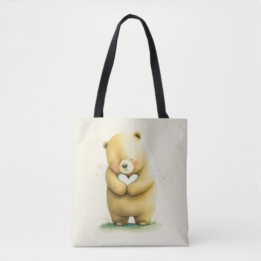 Simple Cute Sad Beer die een hartkunstwerk vasthou Tote Bag (Voorkant)