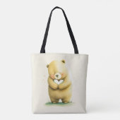 Simple Cute Sad Beer die een hartkunstwerk vasthou Tote Bag (Achterkant)