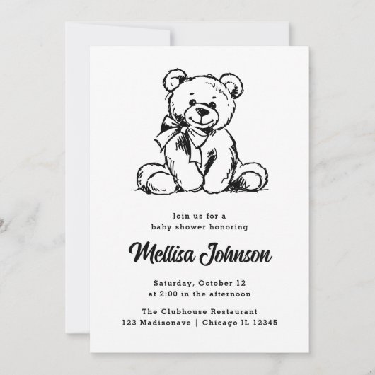 Simple Cute Teddy Bear | Uitnodiging tot Baby show (Voorkant)