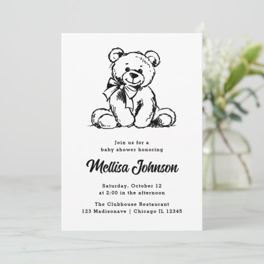 Simple Cute Teddy Bear | Uitnodiging tot Baby show (Staand voorkant)