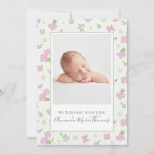 Simple Cute Whimsical Floral Photo Pink Girl Aankondiging (Voorkant)