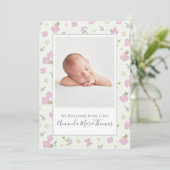 Simple Cute Whimsical Floral Photo Pink Girl Aankondiging (Staand voorkant)