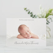 Simple Cute Whimsical Floral Photo Pink Girl Aankondiging (Staand voorkant)