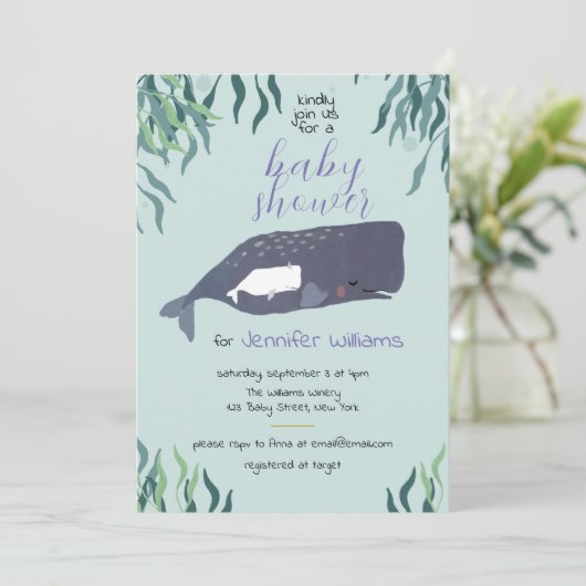 Simple Cute Zee Whale Light Blue Baby shower Kaart (Staand voorkant)