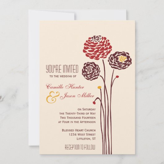 Simple Dahlia - Autumn Rustic Textured Wedding Kaart (Voorkant)