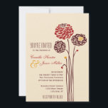 Simple Dahlia - Autumn Rustic Textured Wedding Kaart<br><div class="desc">Deze huwelijksuitnodigingen bevatten lange, mooie dahlia's met een heerlijke overvloed aan bladen op de smalle, statelijke stengels, in tinten van diep rood, oorachtig bruin en herfst sinaasappel tegen een getextureerde roomachtergrond. De tekst van de trouwuitnodiging is volledig aanpasbaar; in afwisselende doopvont van de manuscriptbruiloft, klassieke blokletters, en een groot modern...</div>