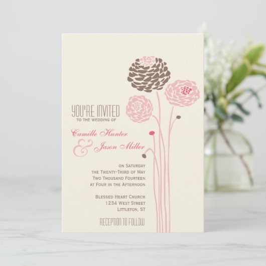 Simple Dahlia -  roze en bruin huwelijk Kaart (Staand voorkant)