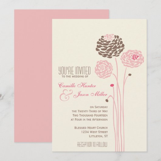 Simple Dahlia - roze en bruin huwelijk Kaart (Voorkant / Achterkant)