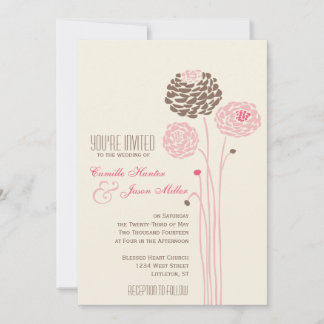 Simple Dahlia - roze en bruin huwelijk Kaart