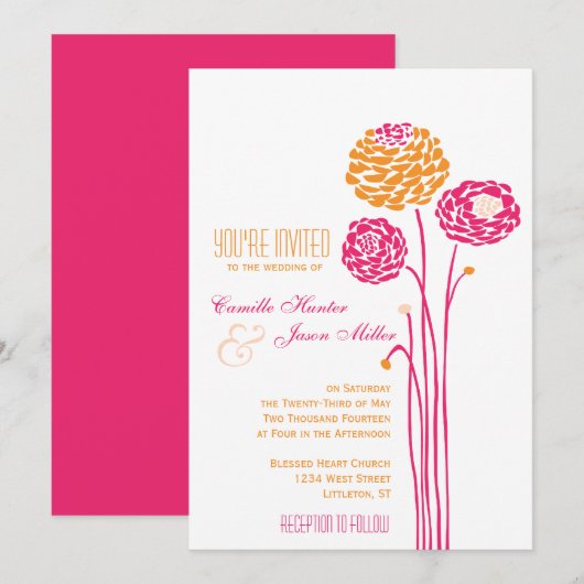 Simple Dahlia - Roze en Oranje huwelijk Kaart (Voorkant / Achterkant)