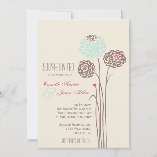 Simple Dahlia - Rustic Modern Wedding Kaart (Voorkant)