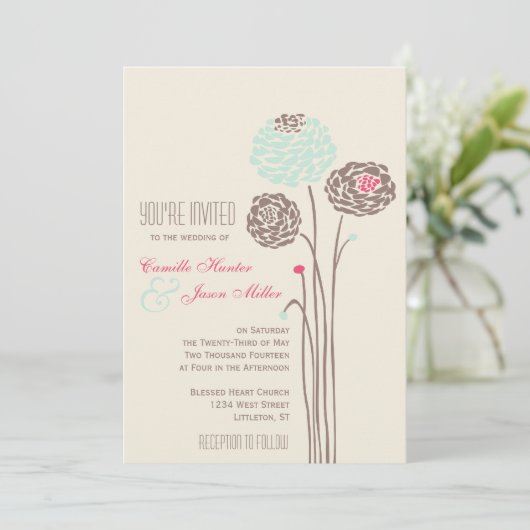 Simple Dahlia - Rustic Modern Wedding Kaart (Staand voorkant)