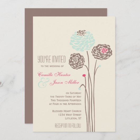 Simple Dahlia - Rustic Modern Wedding Kaart (Voorkant / Achterkant)