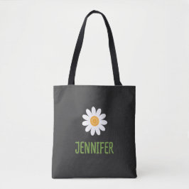 Simple Daisy Floral Monogram Tote Bag