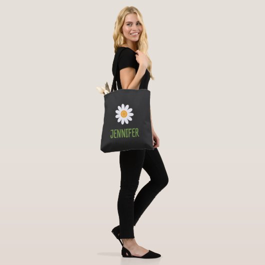 Simple Daisy Floral Monogram Tote Bag (Op model)