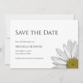 Simple Daisy Floral Wedding Black White Save The Date (Voorkant)