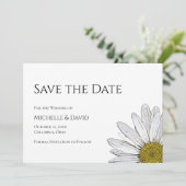 Simple Daisy Floral Wedding Black White Save The Date (Staand voorkant)