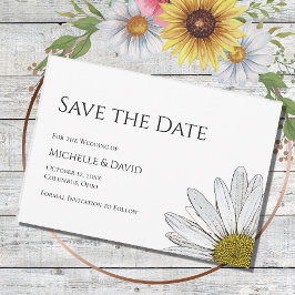 Simple Daisy Floral Wedding Black White Save The Date