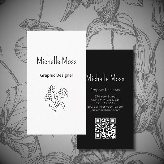 Simple Daisy QR code Floral Graphic Designer  Visitekaartje
