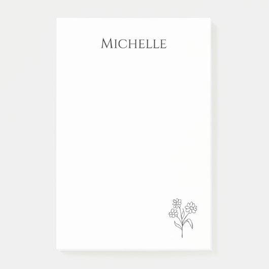 Simple Daisy Trendy Floral Black White Post-it® Notes (Voorkant)