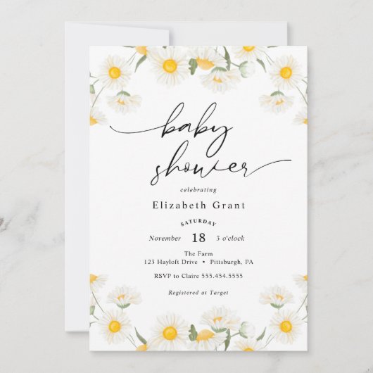 Simple Daisy Wreath Baby shower Invitation Kaart (Voorkant)