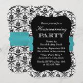 Simple Damask & Blauwgroen Ribbon Housewarming Par Kaart (Voorkant / Achterkant)