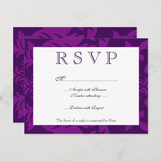 Simple Damask Eggplant RSVP (Voorkant / Achterkant)