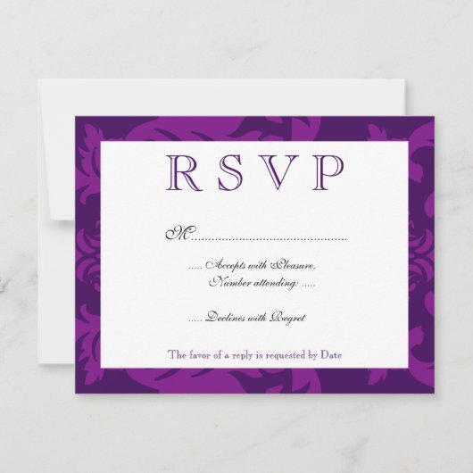 Simple Damask Eggplant RSVP Kaartje (Voorkant)