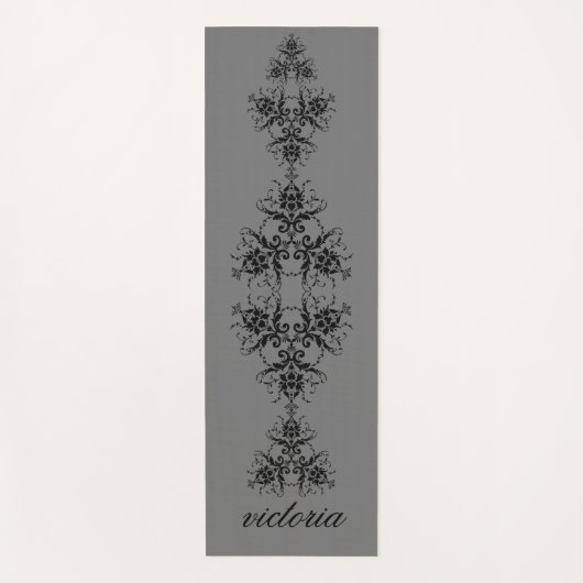 Simple Damask Pattern Monogramed Yogamat (Voorkant)