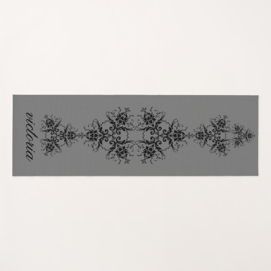 Simple Damask Pattern Monogramed Yogamat (Voorkant (horizontaal))