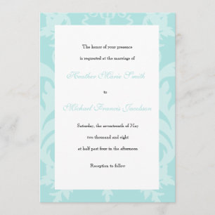Simple Damask Robin's Egg Blue Wedding Invitation Kaart