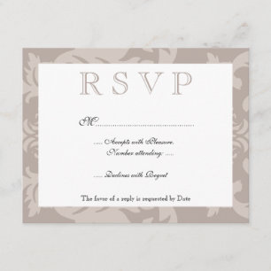 Simple Damask Taupe RSVP Kaartje