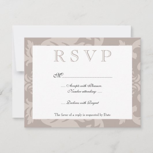Simple Damask Taupe RSVP Kaartje (Voorkant)