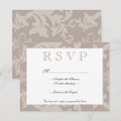 Simple Damask Taupe RSVP Kaartje (Voorkant / Achterkant)