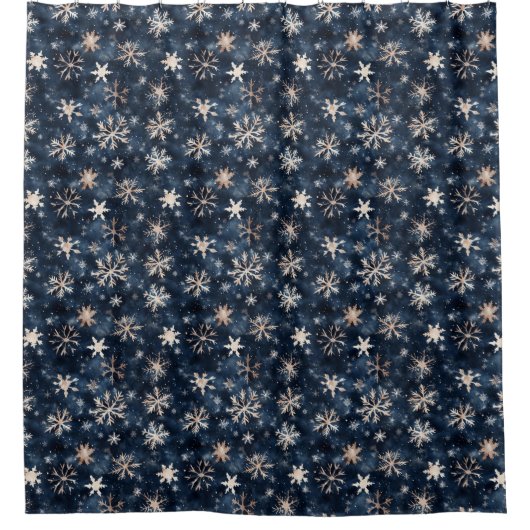 Simple Dark Blue with Snowflakes Douchegordijn (Voorkant)