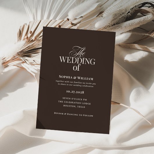 Simple Dark Brown Espresso | Neutral Wedding Kaart