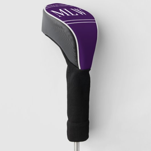 Simple Dark Purple and White Monogram Golfheadcover (Schuin)
