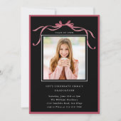 Simple Deep Blush Bow Graduation Party Photo Black Kaart (Voorkant)