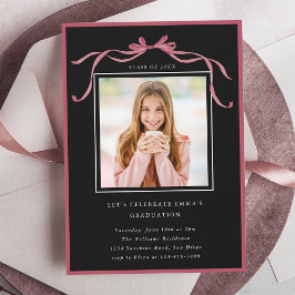 Simple Deep Blush Bow Graduation Party Photo Black Kaart