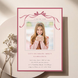 Simple Deep Blush Bow Graduation Party Photo Pink Kaart