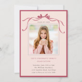 Simple Deep Blush Bow Graduation Party Photo Pink Kaart (Voorkant)