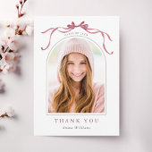 Simple Deep Blush Bow Graduation Photo Bedankkaart