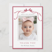 Simple Deep Blush Pink Bow Birthday Photo Bedankkaart (Voorkant)