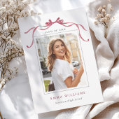 Simple Deep Blush Ribbon Bow Graduation  Aankondiging